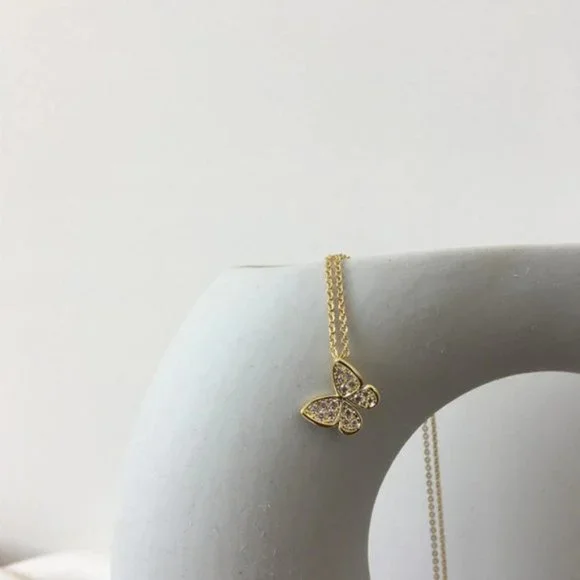 NEW Silver / Gold Cubic Zircon Butterfly Necklaces - Picture 2 of 5